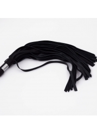 Черный кожаный флоггер со стальной ручкой - 45 см. - Crazy Handmade - купить с доставкой в Воронеже