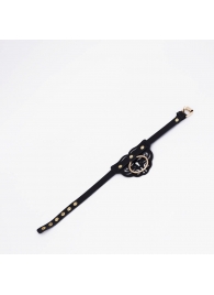 Черный фигурный кожаный ошейник с золотистой фурнитурой - Crazy Handmade - купить с доставкой в Воронеже