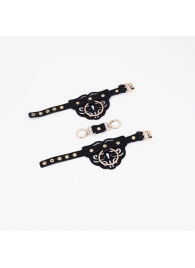 Черные наручники с золотистой фурнитурой - Crazy Handmade - купить с доставкой в Воронеже