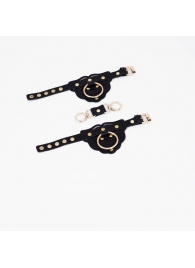 Черные наручники с золотистой фурнитурой - Crazy Handmade - купить с доставкой в Воронеже