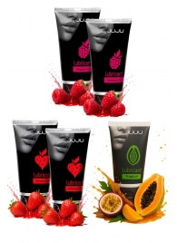 Набор из 5 съедобных лубрикантов JUJU (клубника х 2, малина х 2, тропические фрукты) - JuJu - купить с доставкой в Воронеже