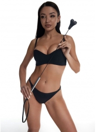 Стек с черным кожаным наконечником в виде сердца и металлической ручкой - 67 см. - Crazy Handmade - купить с доставкой в Воронеже