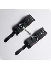 Черные кожаные наручники с красной строчкой - Crazy Handmade - купить с доставкой в Воронеже
