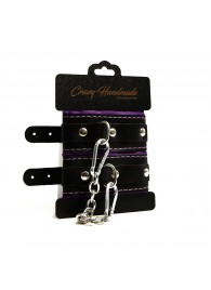 Черно-фиолетовые скругленные наручники с мягкой подкладкой - Crazy Handmade - купить с доставкой в Воронеже