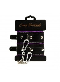 Черно-фиолетовые скругленные наручники с мягкой подкладкой - Crazy Handmade - купить с доставкой в Воронеже