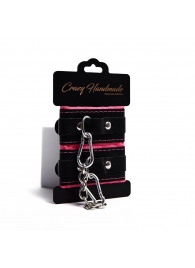 Черно-розовые скругленные наручники с мягкой подкладкой - Crazy Handmade - купить с доставкой в Воронеже