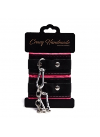 Черно-розовые скругленные наручники с мягкой подкладкой - Crazy Handmade - купить с доставкой в Воронеже