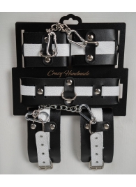 Набор фиксаторов из черной и белой натуральной кожи - Crazy Handmade - купить с доставкой в Воронеже