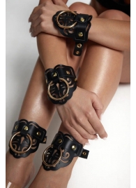 Черные кожаные оковы с резными узорами и клепками - Crazy Handmade - купить с доставкой в Воронеже