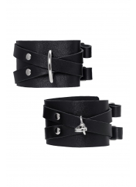 Черные кожаные оковы с двумя перекрёстными ремешками - Pecado - купить с доставкой в Воронеже