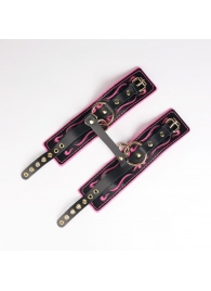 Черные кожаные оковы с розовой строчкой - Crazy Handmade - купить с доставкой в Воронеже