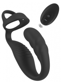 Черное эрекционное кольцо со стимуляцией промежности и анальной пробкой Cock Ring with RC Prostate Plug - Orion - в Воронеже купить с доставкой