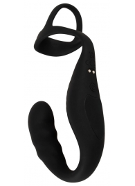 Черное эрекционное кольцо со стимуляцией промежности и анальной пробкой Cock Ring with RC Prostate Plug - Orion - в Воронеже купить с доставкой