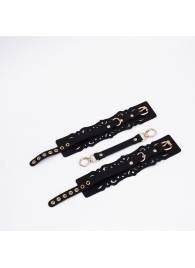 Черный кожаные оковы с узорами и золотистой фурнитурой - Crazy Handmade - купить с доставкой в Воронеже