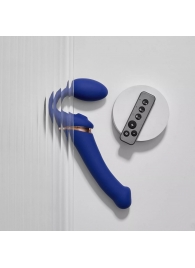 Синий безремневой страпон Multi Orgasm Bendable Strap-On size L с клиторальной стимуляцией - Strap-on-me - купить с доставкой в Воронеже