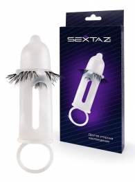 Эластичная насадка на пенис с подхватом мошонки и стимулирующими «ресничками» - Sextaz - в Воронеже купить с доставкой