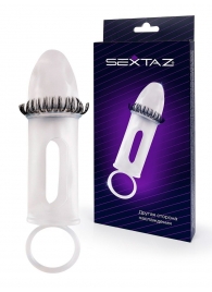 Закрытая насадка на пенис с подхватом мошонки и стимулирующими «ресничками» - Sextaz - в Воронеже купить с доставкой