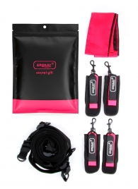 Черно-розовый эротический набор: фиксатор, оковы, наручники, повязка - Erokay - купить с доставкой в Воронеже