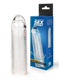 Прозрачная закрытая насадка на пенис с ребрышками - 16 см. - Sex Expert - в Воронеже купить с доставкой