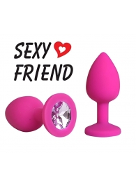 Розовая анальная втулка с сиреневым кристаллом - 7,3 см. - 1137