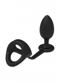 Черное эрекционное кольцо с анальной пробкой Cockstrap With Anal Plug - Dream Toys - в Воронеже купить с доставкой