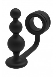 Черное эрекционное кольцо с анальной елочкой Cockring With Beaded Anal Plug - Dream Toys - в Воронеже купить с доставкой