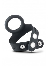 Черное эрекционное кольцо с подхватом мошонки на кнопках VS6 - Blush Novelties - в Воронеже купить с доставкой