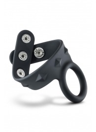 Черное эрекционное кольцо с подхватом мошонки на кнопках VS6 - Blush Novelties - в Воронеже купить с доставкой