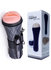 Телесный мастурбатор-вагина в черной колбе с вибрацией - Boys of Toys - в Воронеже купить с доставкой