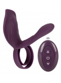 Фиолетовая насадка на член с клиторальным отростком и пультом ДУ RC Couple’s Vibrator 2 - Orion - в Воронеже купить с доставкой