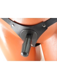 Черные кожаные трусики со штырьком для насадок - БДСМ Арсенал - купить с доставкой в Воронеже