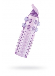 Гелевая фиолетовая насадка с шариками, шипами и усиком - 11 см. - Toyfa Basic - в Воронеже купить с доставкой