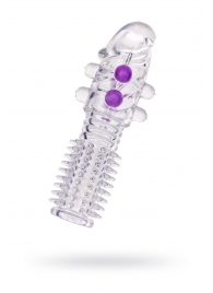 Гелевая прозрачная насадка с шариками и шипами - 14 см. - Toyfa Basic - в Воронеже купить с доставкой