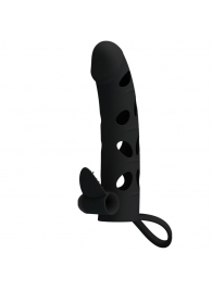 Чёрная закрытая насадка на пенис с вибрацией - 15,2 см. - Baile - в Воронеже купить с доставкой