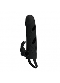 Чёрная насадка с клиторальным вибростимулятором и закрытой головкой - 14 см. - Baile - в Воронеже купить с доставкой
