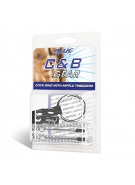 Кольцо на пенис с зажимами на соски 100% PVC STRAP WITH METAL SNAP - BlueLine - в Воронеже купить с доставкой