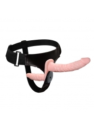 Женский страпон на эластичных ремешках с вибрацией и вагинальной пробкой - 18 см. - Baile - купить с доставкой в Воронеже