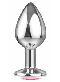 Большая серебристая анальная пробка Diamond Pink Sparkle Large с розовым кристаллом - 8 см. - Lola Games - купить с доставкой в Воронеже