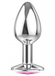 Малая серебристая анальная пробка Diamond Pink Sparkle Small с розовым кристаллом - 7 см. - Lola Games - купить с доставкой в Воронеже