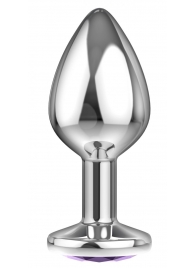 Малая серебристая анальная пробка Diamond Purple Sparkle Small с фиолетовым кристаллом - 7 см. - Lola Games - купить с доставкой в Воронеже
