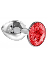 Малая серебристая анальная пробка Diamond Red Sparkle Small с красным кристаллом - 7 см. - Lola Games - купить с доставкой в Воронеже