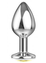 Большая серебристая анальная пробка Diamond Yellow Sparkle Large с жёлтым кристаллом - 8 см. - Lola Games - купить с доставкой в Воронеже