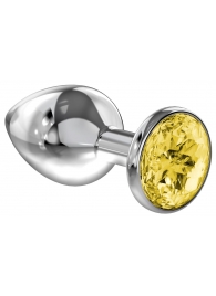 Большая серебристая анальная пробка Diamond Yellow Sparkle Large с жёлтым кристаллом - 8 см. - Lola Games - купить с доставкой в Воронеже