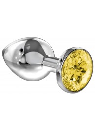 Малая серебристая анальная пробка Diamond Yellow Sparkle Small с жёлтым кристаллом - 7 см. - Lola Games - купить с доставкой в Воронеже