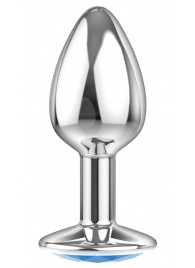 Малая серебристая анальная пробка Diamond Light blue Sparkle Small с голубым кристаллом - 7 см. - Lola Games - купить с доставкой в Воронеже