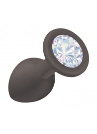 Чёрная анальная пробка Emotions Cutie Small с прозрачным кристаллом - 7,5 см. - Lola Games - купить с доставкой в Воронеже