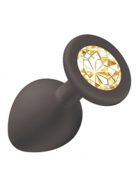 Чёрная анальная пробка Emotions Cutie Medium с желтым кристаллом - 8,5 см. - Lola Games - купить с доставкой в Воронеже