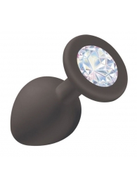 Чёрная анальная пробка Emotions Cutie Medium с прозрачным кристаллом - 8,5 см. - Lola Games - купить с доставкой в Воронеже