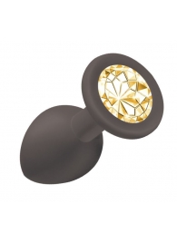 Чёрная анальная пробка Emotions Cutie Small с жёлтым кристаллом - 7,5 см. - Lola Games - купить с доставкой в Воронеже