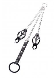 Черно-серебристые зажимы для сосков с кольцом для пениса TOYFA Metal - ToyFa - купить с доставкой в Воронеже